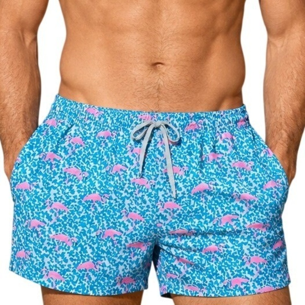 Chubbies Blue Pink Flamingo Print 5.5 Inch Inseam Swim Trunks Men's Medium